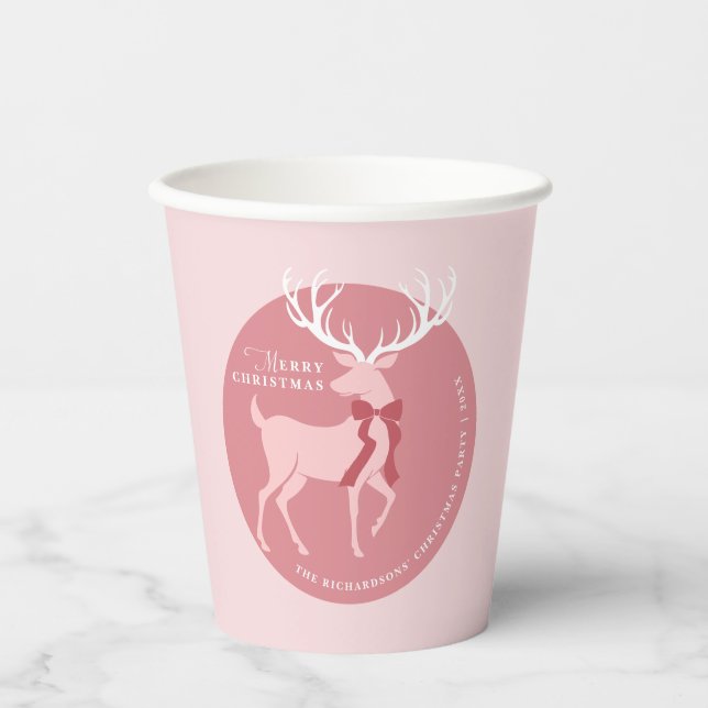 Elegant Reindeer Personalized Christmas Party Paper Cups (Front)