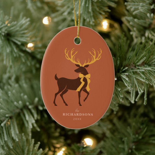 Elegant Reindeer Personalized Family Christmas Ceramic Ornament (Tree)