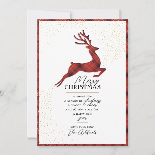 Elegant Reindeer Silhouette  Red  Gold Plaid Holiday Card