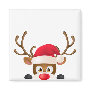 Elegant Reindeer with Santa Hat | Magnet