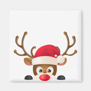 Elegant Reindeer with Santa Hat   Magnet