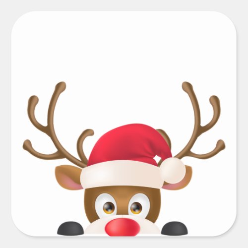 Elegant Reindeer with Santa Hat Sticker Seal