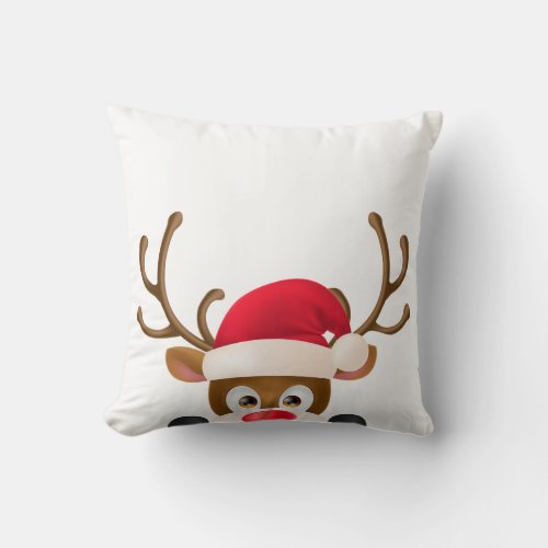 Elegant Reindeer with Santa Hat  Throw Pillow