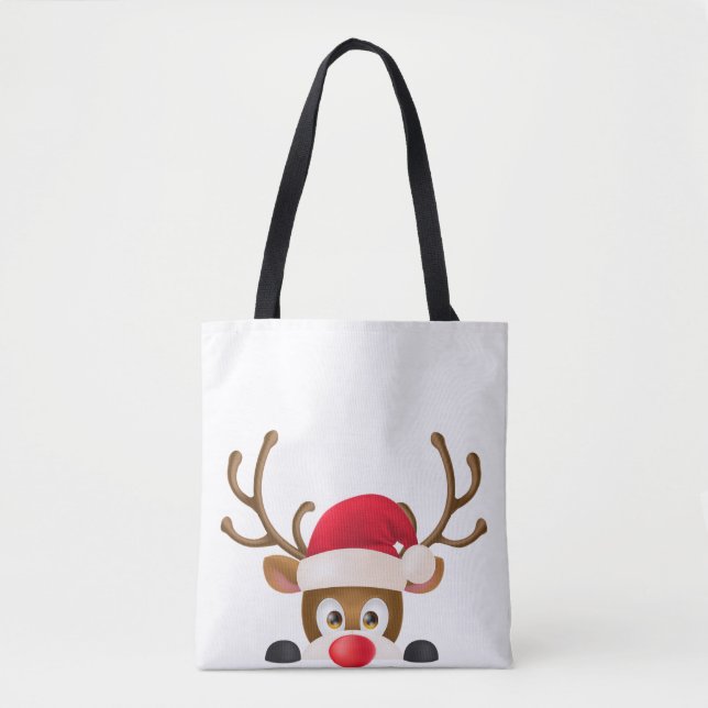 Elegant Reindeer with Santa Hat Tote Bag (Front)
