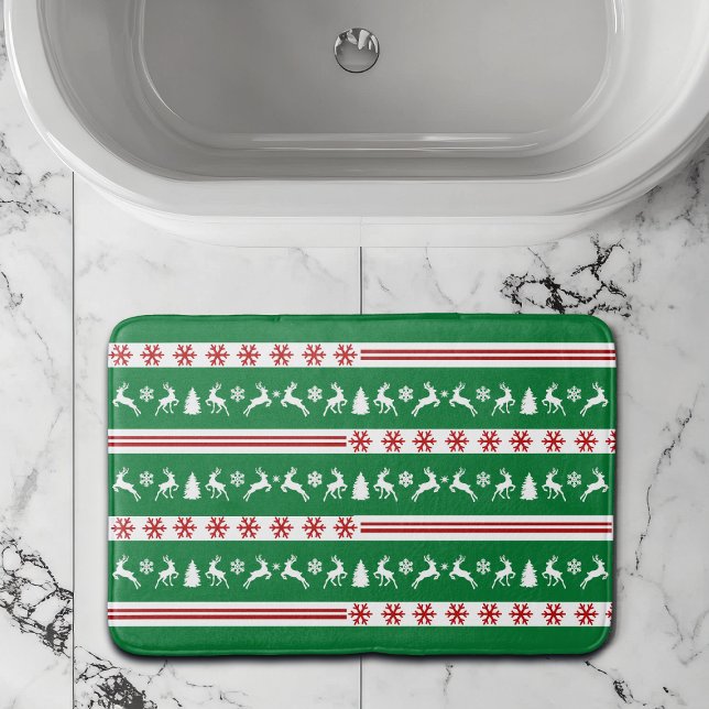 Elegant Reindeers Snowflakes Lines Bath Mat (Creator Uploaded)