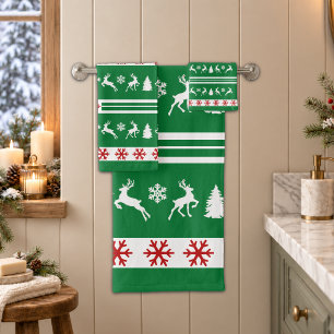 Elegant Reindeers Snowflakes Lines Bath Towel Set