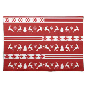 Elegant Reindeers Snowflakes Lines Cloth Placemat