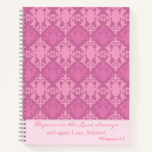 Elegant Rejoice in the Lord Pink Damask Notebook