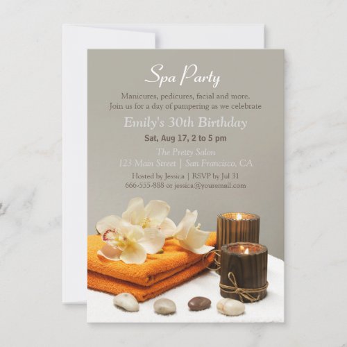 Elegant Relaxing Spa Birthday Party Invitations