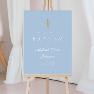 Elegant Religious Baby Blue Boy Baptism Welcome Foam Board