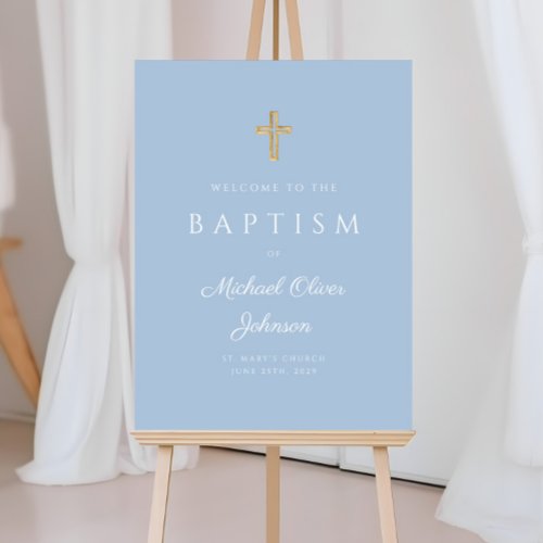 Elegant Religious Baby Blue Boy Baptism Welcome Foam Board