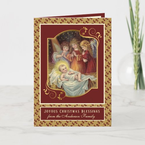 Elegant Religious Baby Jesus Christmas Angels Holiday Card