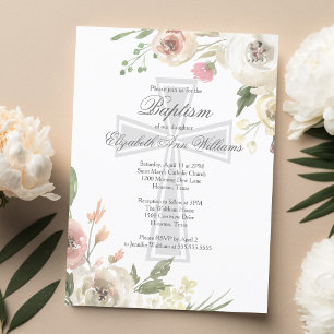 Elegant Religious Baptism Ceremony Pink Floral Postcard