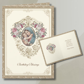 Elegant Religious Birthday Floral and Gold Card