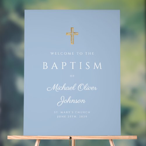 Elegant Religious Blue Baby Boy Baptism Welcome Acrylic Sign