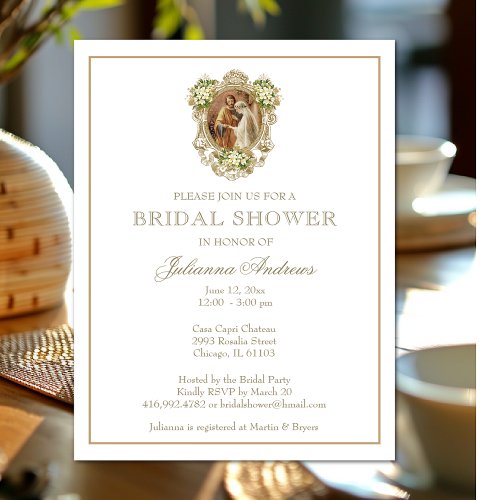 Elegant Religious Bridal Shower Gold Floral  Invitation