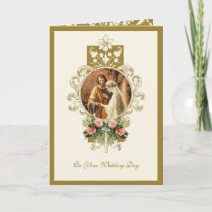 Elegant Religious Catholic Mary Joseph Wedding  Card