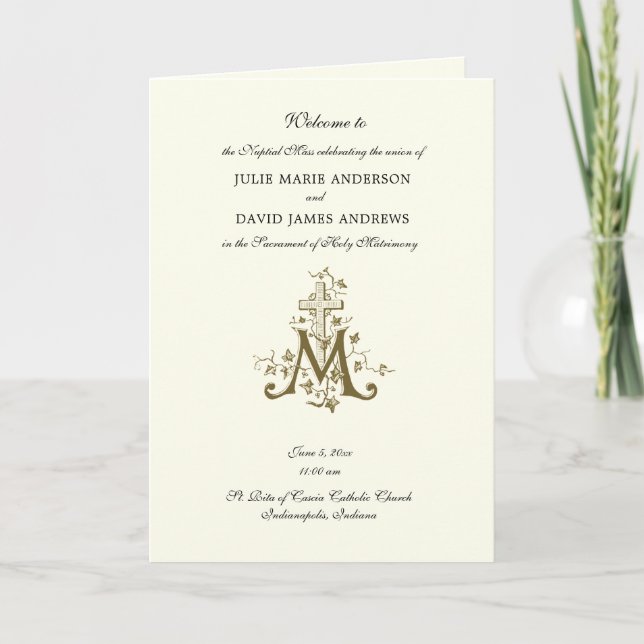Elegant Religious Catholic Wedding Mass Program (Front)
