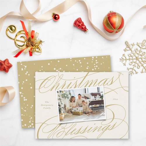 Elegant Religious Christmas Blessings Script Photo Holiday Card