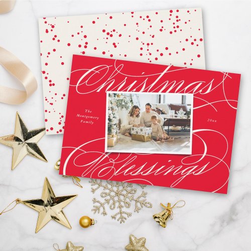 Elegant Religious Christmas Blessings Script Photo Holiday Card