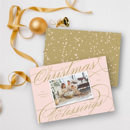 Elegant Religious Christmas Blessings Script Photo Holiday Card