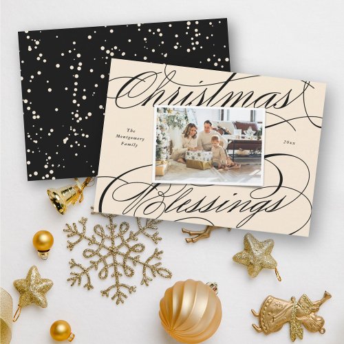 Elegant Religious Christmas Blessings Script Photo Holiday Card