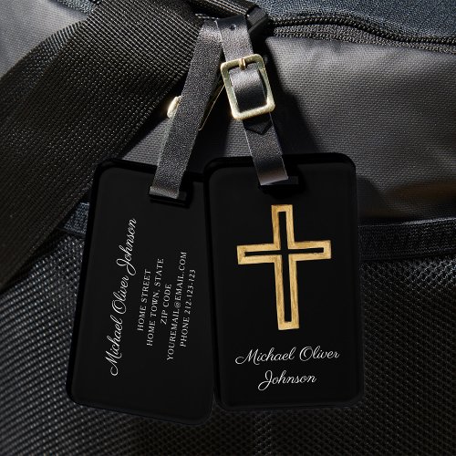 Elegant Religious Cross Black Script Luggage Tag