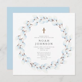 Elegant Religious Cross Blue **bleep** Willow Baptism 