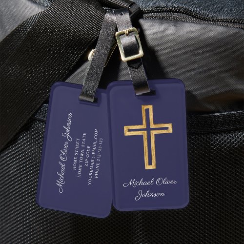 Elegant Religious Cross Blue Script Luggage Tag