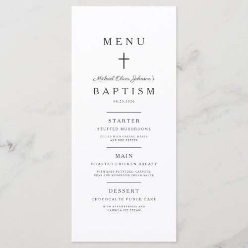 Elegant Religious Cross Boy Baptism Menu