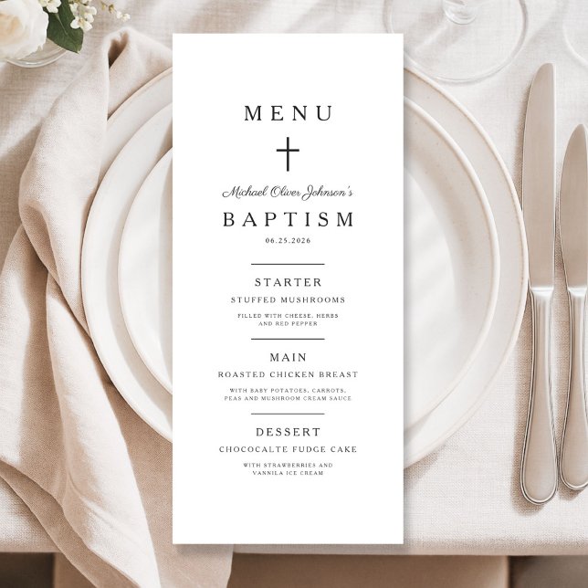 Elegant Religious Cross Boy Baptism Menu (Creator Uploaded)