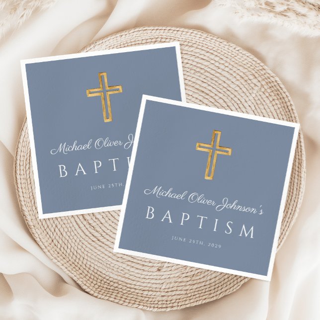 Elegant Religious Cross Dusty Blue Boy Baptism Napkins (Elegant Religious Cross Dusty Blue Boy Baptism Napkins)