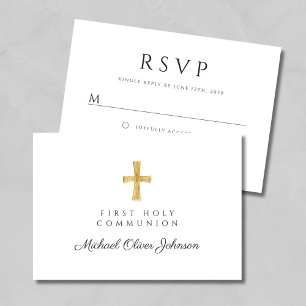 Elegant Religious Cross First Holy Communion RSVP Card