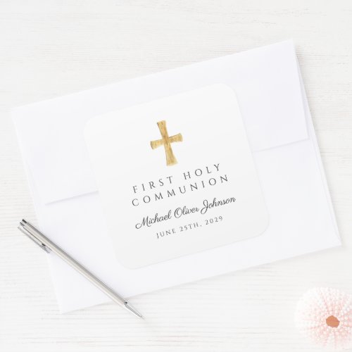 Elegant Religious Cross First Holy Communion  Square Sticker