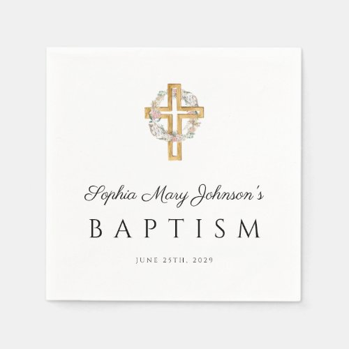 Elegant Religious Cross Floral Wreath Baptism  Napkins