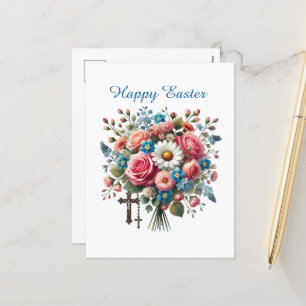 Elegant religious Cross flowers Holiday Postcard