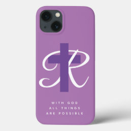 Elegant religious cross name monogram light purple iPhone 13 case
