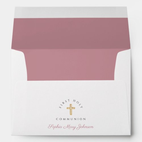 Elegant Religious Cross Pink Girl First Communion  Envelope