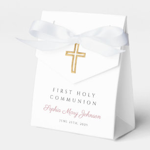 Elegant Religious Cross Pink Girl First Communion Favor Boxes