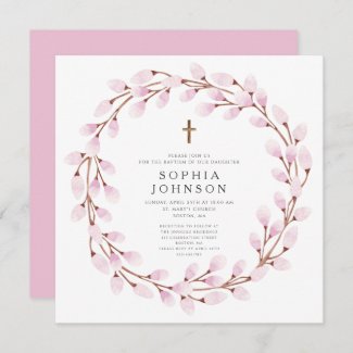 Elegant Religious Cross Pink **bleep** Willow Baptism