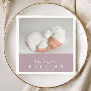 Elegant Religious Cross Purple Photo Baptism Napkins