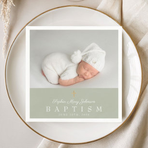 Elegant Religious Cross Sage Green Baptism Napkins
