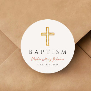 Elegant Religious Cross Terracotta Baptism Classic Round Sticker