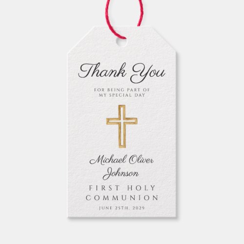 Elegant Religious Cross Thank You First Communion Gift Tags