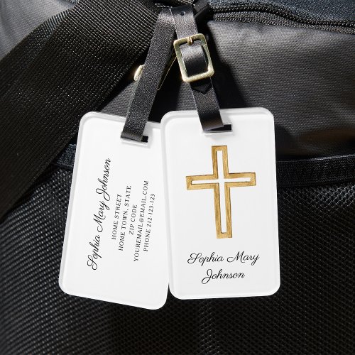 Elegant Religious Cross White Script Luggage Tag