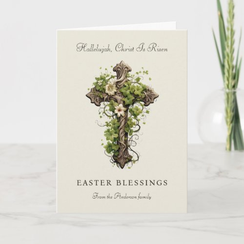 Elegant Religious Floral Cross Easter Blessings Holiday Card