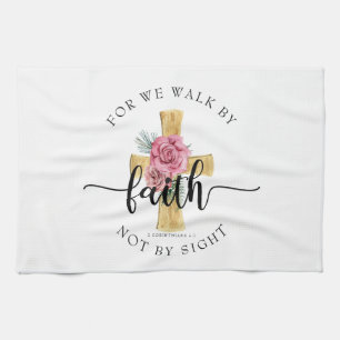 Elegant Religious Floral Cross Kitchen Towel