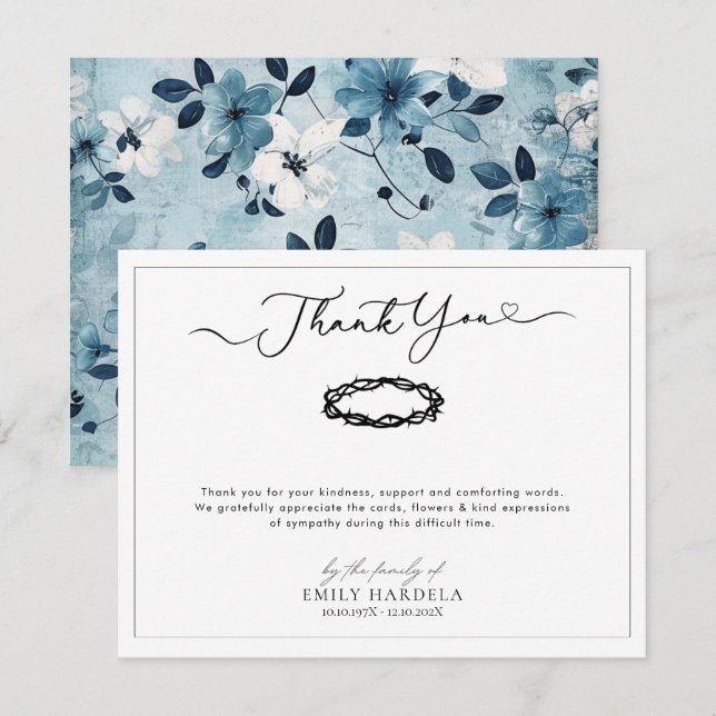 Elegant Religious Funeral Thank You Card (Front/Back)