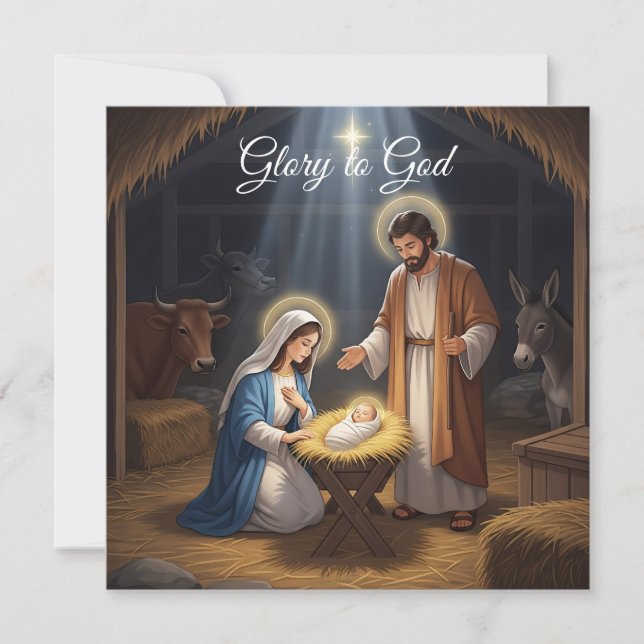 Elegant Religious Glory To God Christian Christmas Holiday Card (Front)