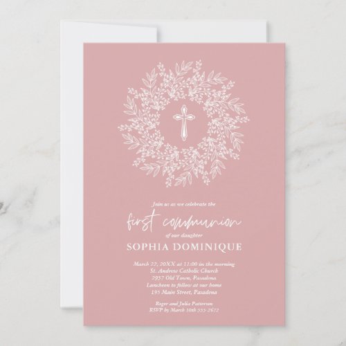 Elegant Religious Pink Cross Girl First Communion